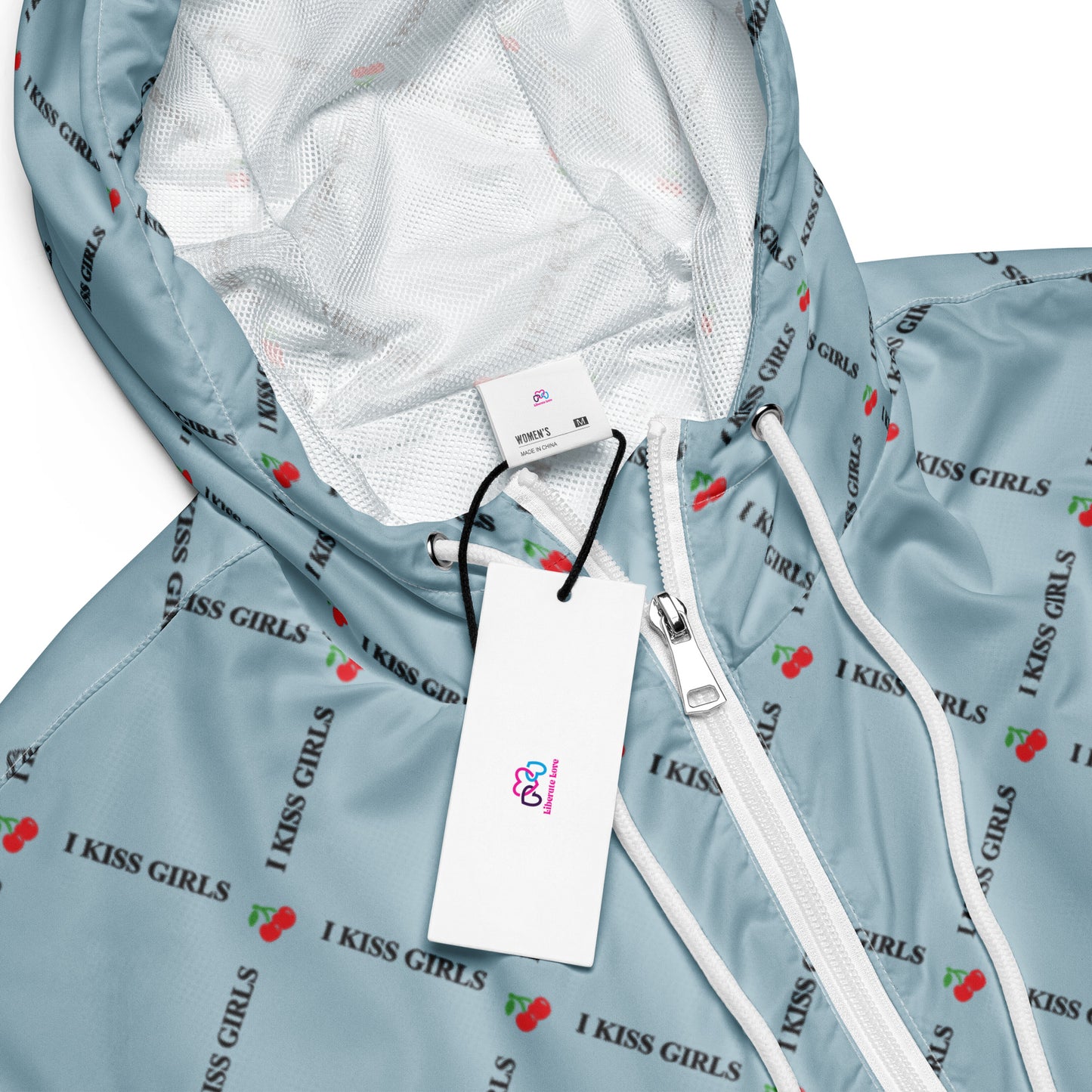 I Kiss Girls Cropped Windbreaker (Pastel Blue) - Liberate Love