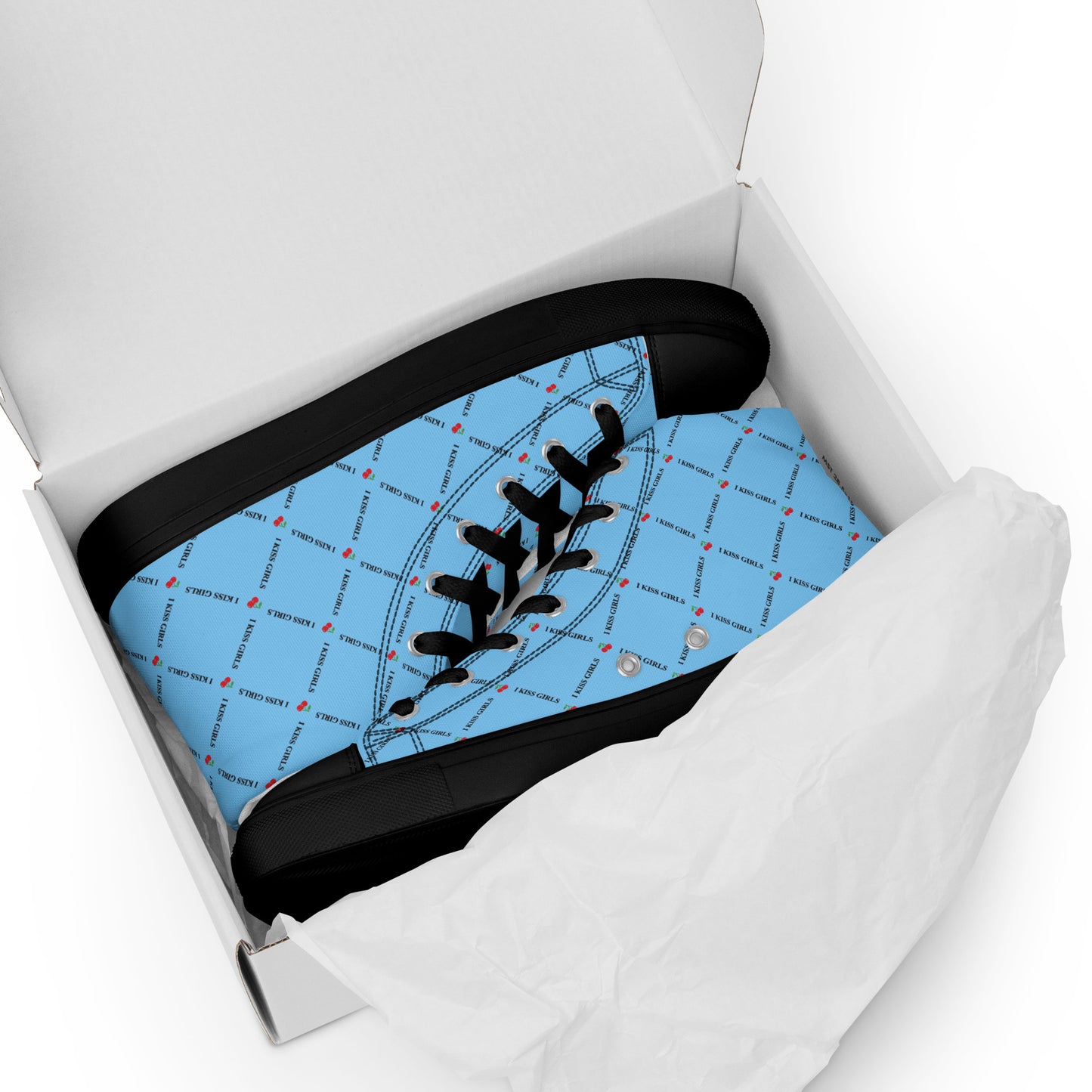 I Kiss Girls High Top Canvas Shoes (Pastel Blue) - Liberate Love