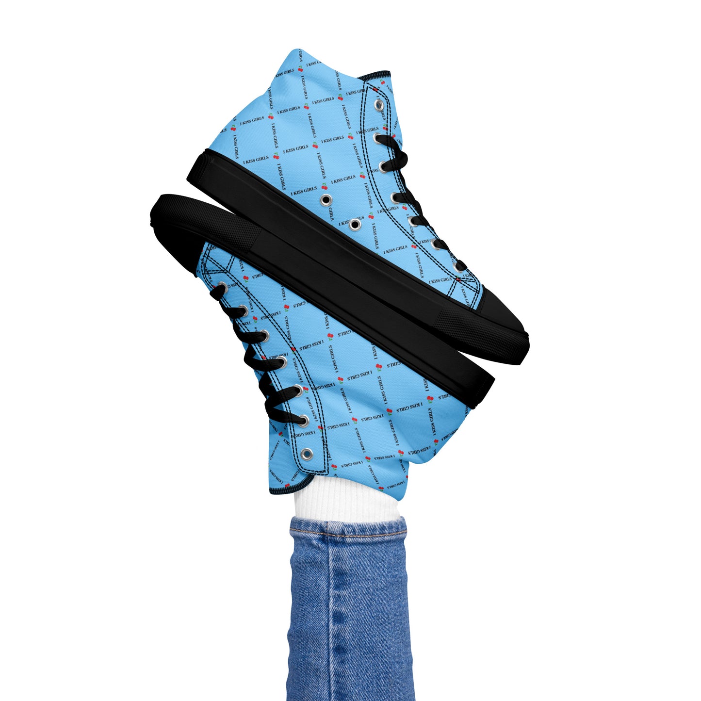 I Kiss Girls High Top Canvas Shoes (Pastel Blue) - Liberate Love