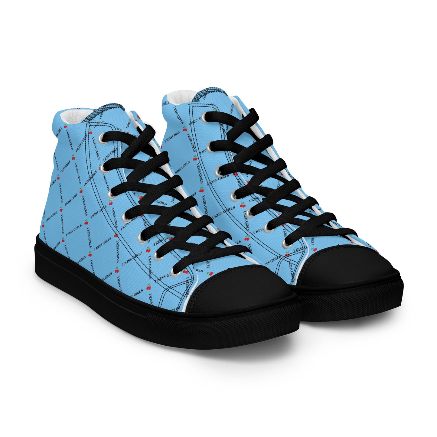 I Kiss Girls High Top Canvas Shoes (Pastel Blue) - Liberate Love